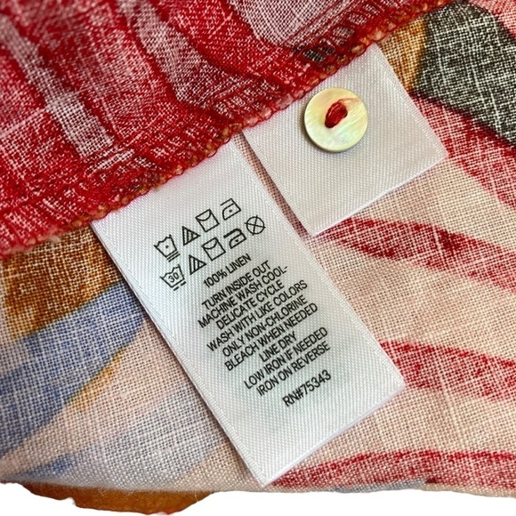 NWT C&C California 100% Linen Shift Dress Red w Tropical Print Beach Summer Sz S - Picture 11 of 16